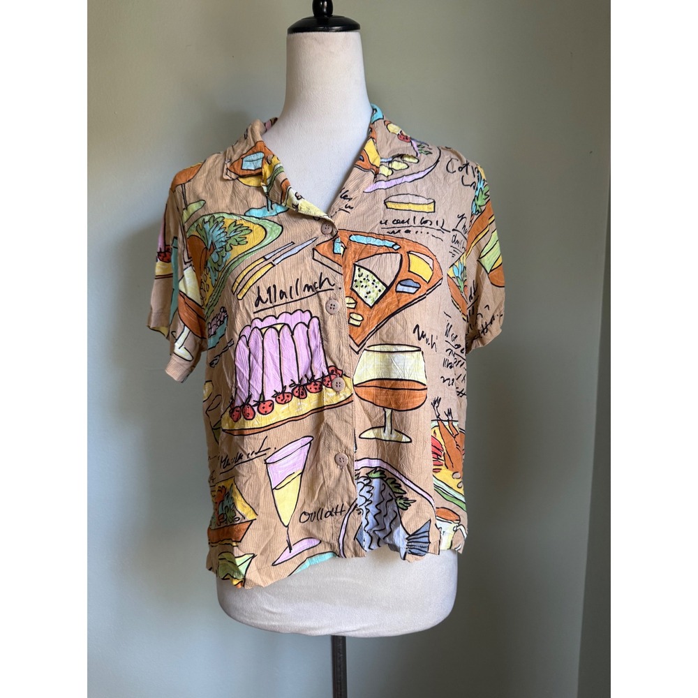 Vintage Foodart by Jams World Table De Hote Rayon Button Down Shirt Hawaii Large